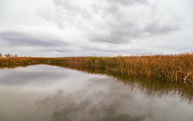 Lake in the steppe of kazakhstan in the autumn.