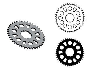 Roller chain sprocket. Motorcycle parts. 3D effect and flat vector