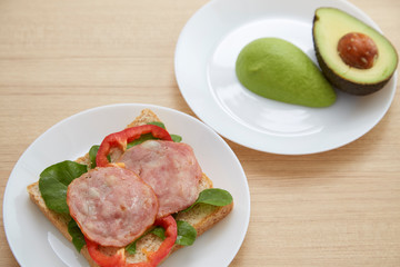 Avocado on white plate Healthy