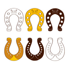 Horseshoe, sketch, doodle. Set. The color image. Silhouette on a white background.