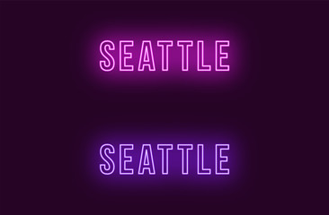 Neon name of Seattle city in USA. Vector text