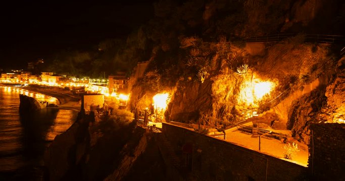Timelapse of Monterosso Al Mare town in Cinque Terre at night