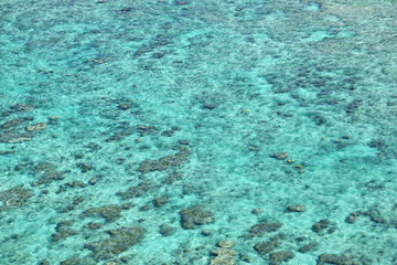 Aerial view of coral sea at Kafu-Banta in Miyagi-Island, Okinawa, Japan