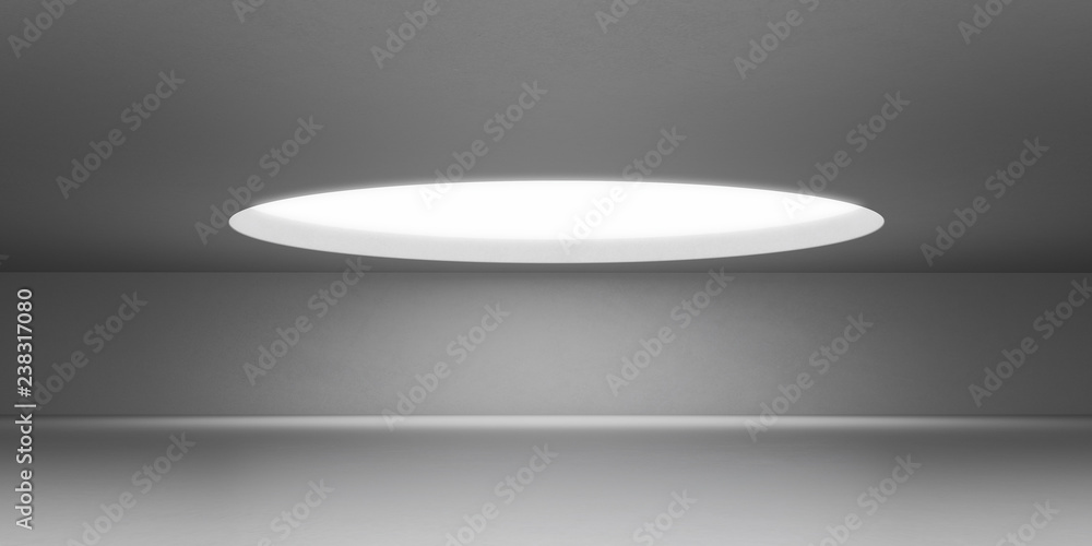 Aufkleber Abstract of empty concrete architecture space with circle lighting hole on ceiling,Museum building concept, 3d rendering.