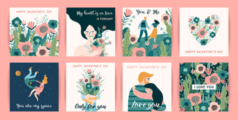 Fototapeta na wymiar Romantic set of cute illustrations. Vector design concept for Valentines Day and other users.
