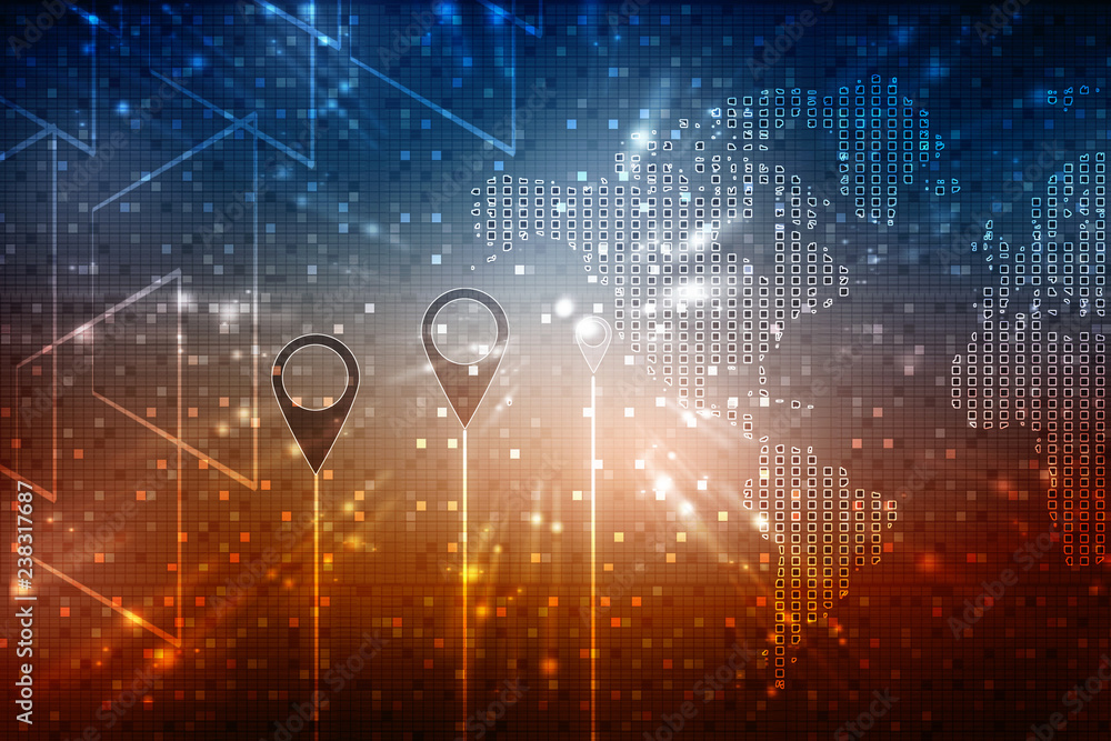 Fototapete 2d rendering red map pointer
