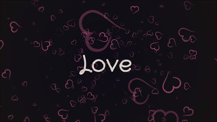 Valentine's day greeting card - Love, pink hearts, black background