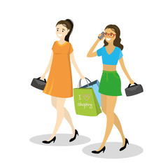 Fashion girl with shopping bags walking