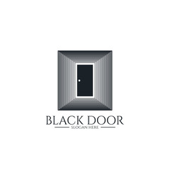 door gate logo for home entrance. minimal wood black house doorway or real estate business. architecture or urban city skyline. Linear creative monochrome monogram outline symbol. Vector Illustration.