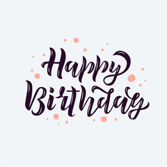Happy birthday text with bubbles on background. Calligraphy, lettering design. Typography for greeting cards, posters, banners. Vector illustration