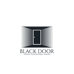 door gate logo for home entrance. minimal wood black house doorway or real estate business. architecture or urban city skyline. Linear creative monochrome monogram outline symbol. Vector Illustration.