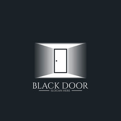 door gate logo for home entrance. minimal wood black house doorway or real estate business. architecture or urban city skyline. Linear creative monochrome monogram outline symbol. Vector Illustration.