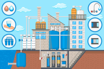 Fototapeta premium Water Treatment Industry. Water Tower. Vector.