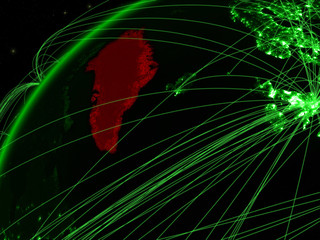 Greenland on model of green planet Earth with international networks. Concept of green communication and technology.