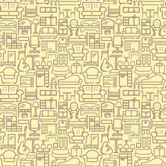 Seamless furniture background. Vector pattetn with linear icons