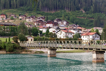 Fototapeta premium Auronzo di Cadore, Italy a picturesque view of the city in the foothills of the Alps
