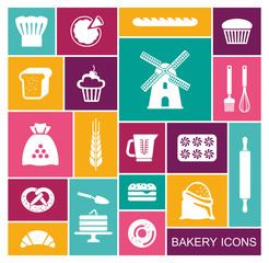 Set of flat bakery icons. Vector illustration