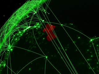Guyana on model of green planet Earth with international networks. Concept of green communication and technology.