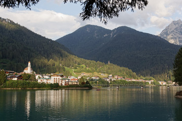 Fototapeta premium Auronzo di Cadore, Italy a picturesque view of the city in the foothills of the Alps