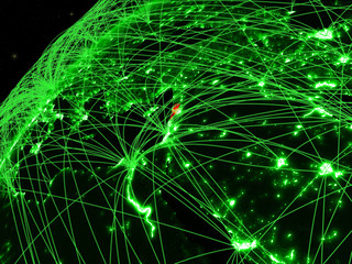 Lebanon on model of green planet Earth with international networks. Concept of green communication and technology.