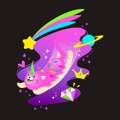 cute cosmic unicorn cat vector illustration