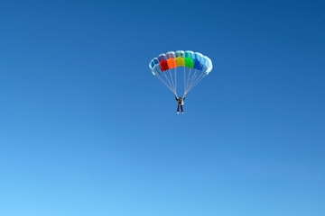 A parachute is in the sky.