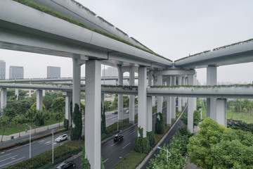 Aerial view of elevated road and overpass in city