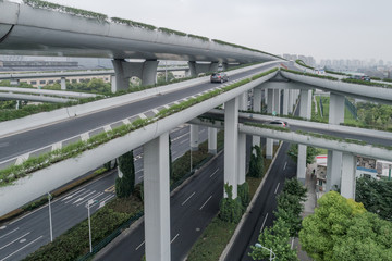 Aerial view of elevated road and overpass in city
