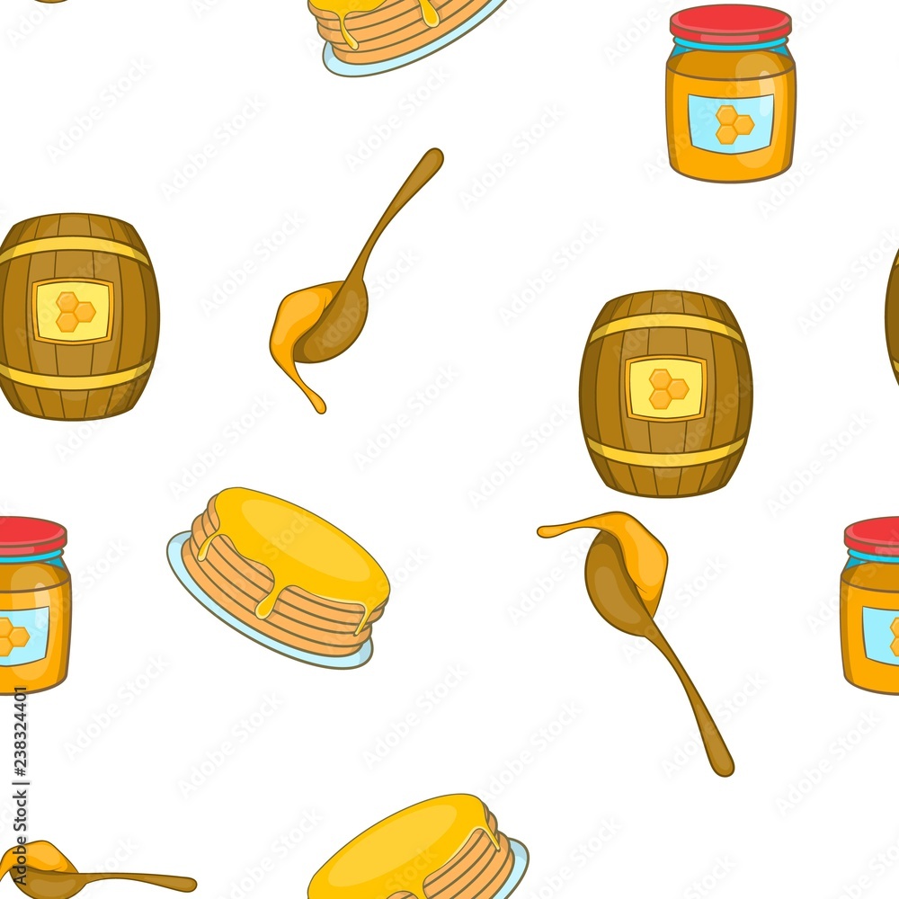 Poster bee honey pattern. cartoon illustration of bee honey vector pattern for web