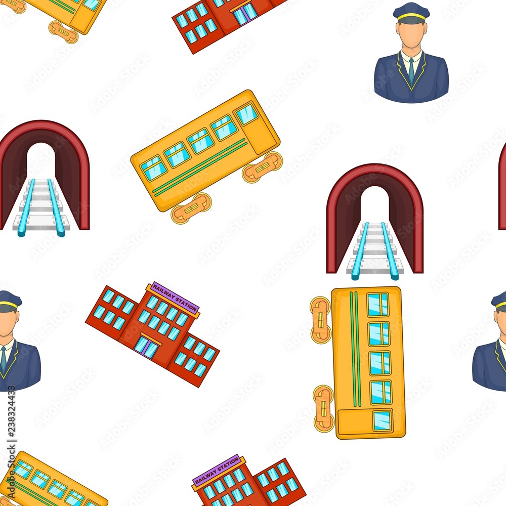 Poster railroad elements pattern. cartoon illustration of railroad elements vector pattern for web