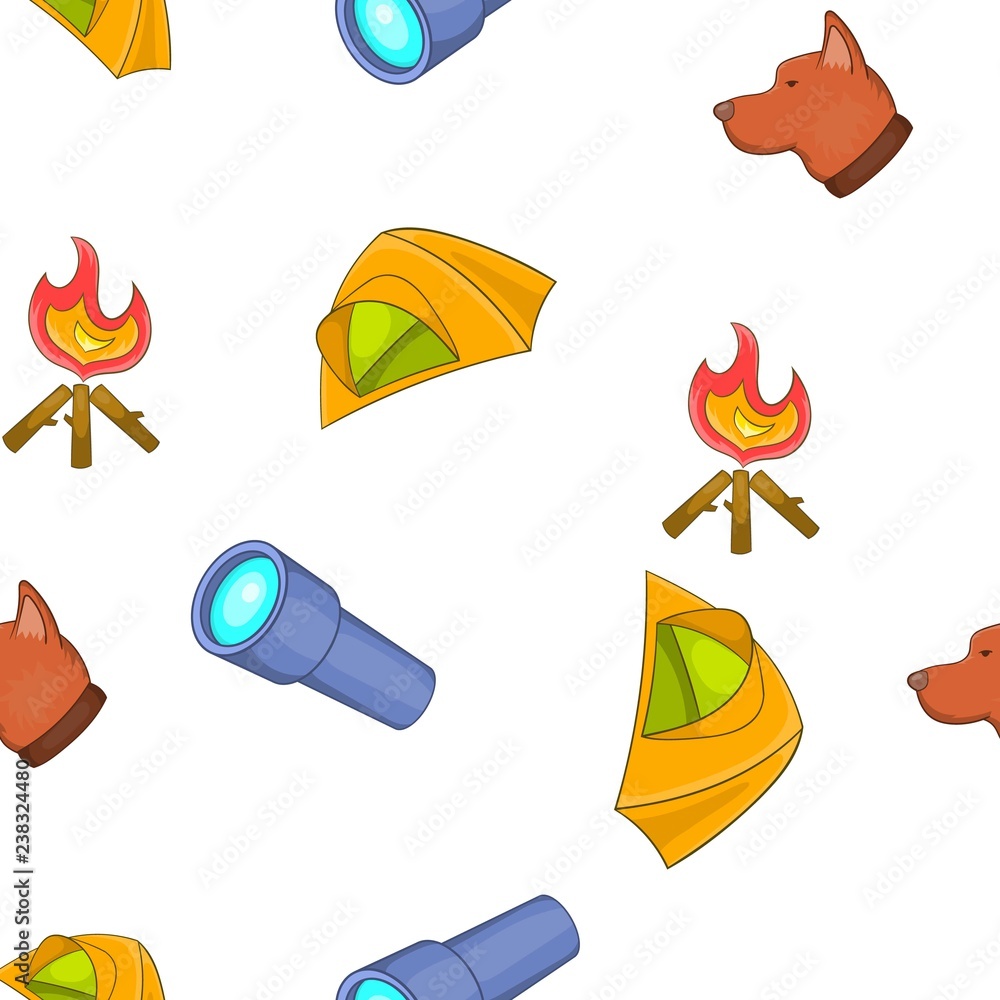 Poster camping elements pattern. cartoon illustration of camping elements vector pattern for web
