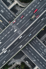 Aerial view of highway and overpass in city