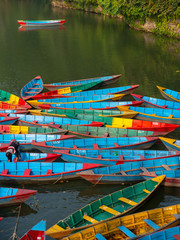 Fototapeta na wymiar Boats at Feva (Pheva) lake in Pokhara,Nepal