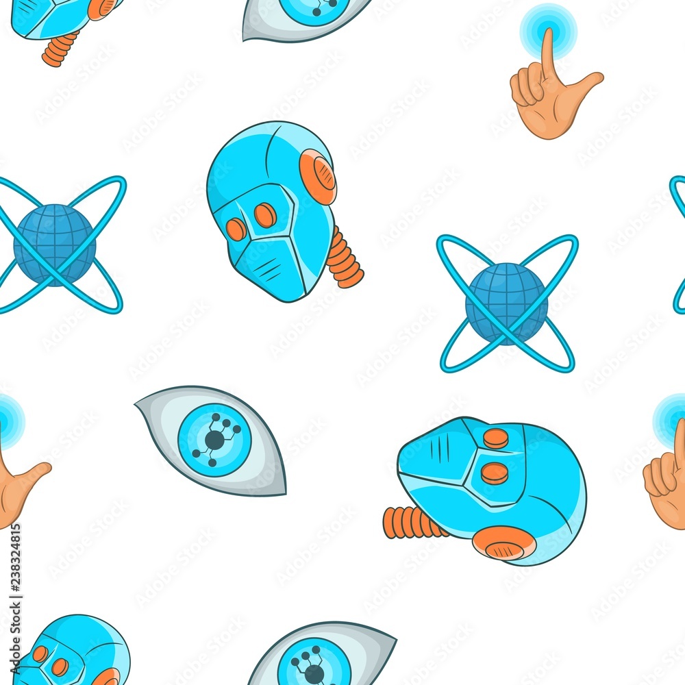 Poster innovative devices pattern. cartoon illustration of innovative devices vector pattern for web