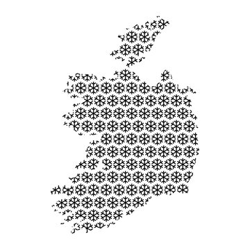 Ireland map abstract schematic from black snowflake pattern decoration Christmas and Happy New Year. Vector illustration.