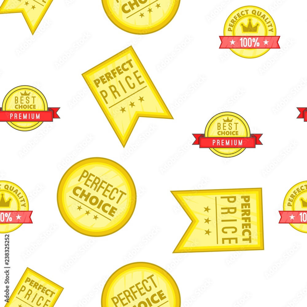Poster perfect choice and price labels pattern. cartoon illustration of perfect choice and price labels vec