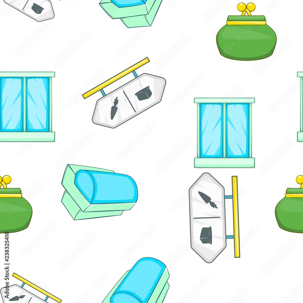 Poster supermarket elements pattern. cartoon illustration of supermarket elements vector pattern for web