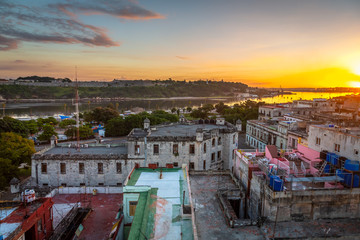 Havana cityscape at Sunrise. Photo taken from a building located in the old town and historic center of Havana, Cuba.