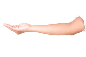 Fototapeta premium Female caucasian hand gestures isolated over the white background.