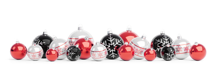 Red and white christmas baubles isolated 3D rendering