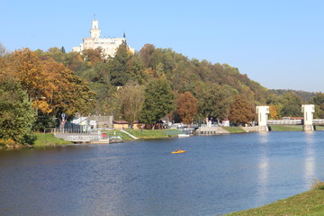 Vltava river with Hluboká nad Vltavou castle, Czech republic 