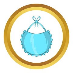 Baby bib vector icon in golden circle, cartoon style isolated on white background