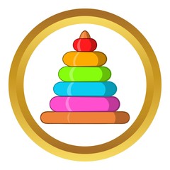 Childrens colorful pyramid vector icon in golden circle, cartoon style isolated on white background