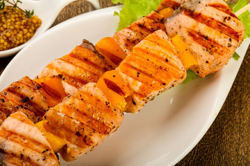 Grilled salmon skewer