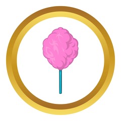 Pink candy floss vector icon in golden circle, cartoon style isolated on white background