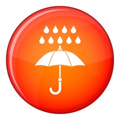 Umbrella and rain icon in red circle isolated on white background vector illustration