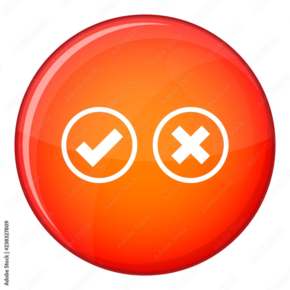 Poster tick and cross selection icon in red circle isolated on white background vector illustration