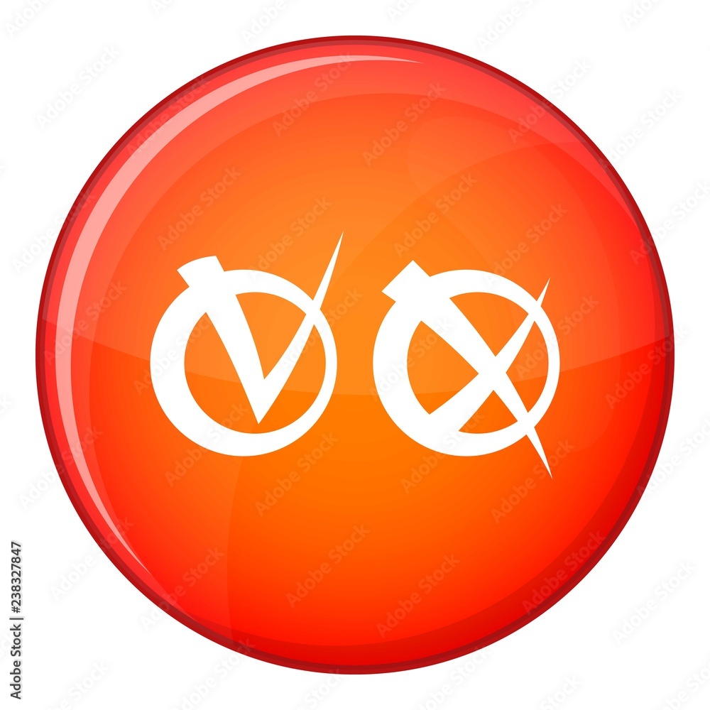 Poster tick and cross in circles icon in red circle isolated on white background vector illustration