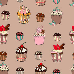 Seamless background with hristmas desserts. Set of various traditional winter desserts. Template for season and christmas design, greeting cards, invitations and decorations, handmade.