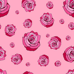 Seamless pattern of roses. Seamless pattern with red roses on a pink background.Red roses on a pink background.